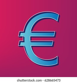 Euro sign. Vector. Blue 3d printed icon on magenta background.