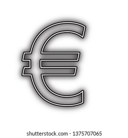 Euro sign. Vector. Double contour black icon with soft shadow at white background. Isolated.