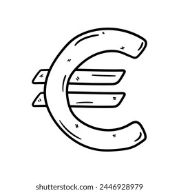 Euro sign vector icon in doodle style. Symbol in simple design. Cartoon object hand drawn isolated on white background.