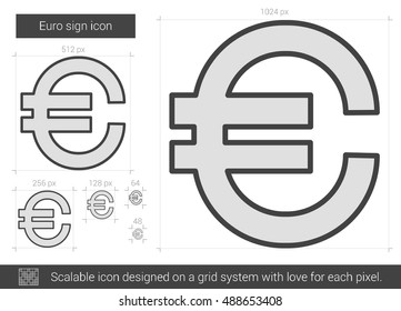 Euro sign vector line icon isolated on white background. Euro sign line icon for infographic, website or app. Scalable icon designed on a grid system.