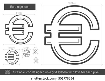 Icono de la línea vectorial del signo del euro aislado en fondo blanco. Icono de la línea de signos del euro para infografía, sitio web o aplicación. Icono escalable diseñado en un sistema de cuadrícula.