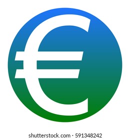 Euro sign. Vector. White icon in bluish circle on white background. Isolated.