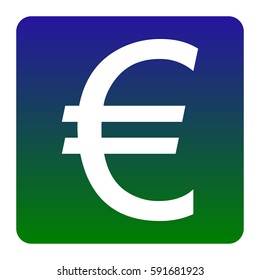 Euro sign. Vector. White icon at green-blue gradient square with rounded corners on white background. Isolated.