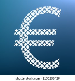 Euro sign. Vector. White textured icon at lapis lazuli gradient background.