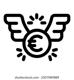 Euro sign with wings flying representing fast money transaction and financial freedom