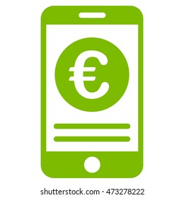 Euro Smartphone Banking icon. Vector style is flat iconic symbol, eco green color, white background.