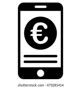 Euro Smartphone Banking icon. Vector style is flat iconic symbol, black color, white background.