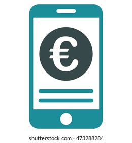 Euro Smartphone Banking icon. Vector style is bicolor flat iconic symbol, soft blue colors, white background.