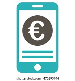 Euro Smartphone Banking icon. Vector style is bicolor flat iconic symbol, grey and cyan colors, white background.