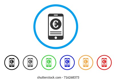 Euro Smartphone Banking icon. Vector illustration style is a flat iconic euro smartphone banking gray rounded symbol inside light blue circle with black, gray, green, blue, red,