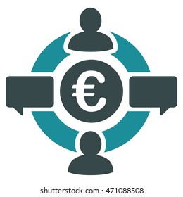 Euro Social Network icon. Vector style is bicolor flat iconic symbol with rounded angles, soft blue colors, white background.