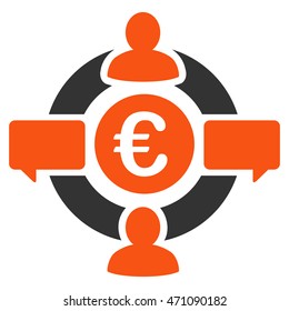 Euro Social Network icon. Vector style is bicolor flat iconic symbol with rounded angles, orange and gray colors, white background.
