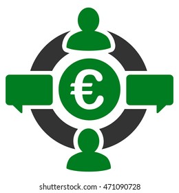 Euro Social Network icon. Vector style is bicolor flat iconic symbol with rounded angles, green and gray colors, white background.