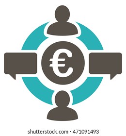 Euro Social Network icon. Vector style is bicolor flat iconic symbol with rounded angles, grey and cyan colors, white background.