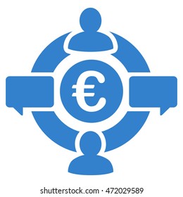 Euro Social Network icon. Vector style is flat iconic symbol with rounded angles, cobalt color, white background.
