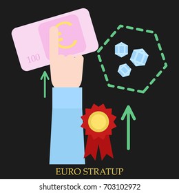 Euro srartup vector illustration. Flat style design. Colorful graphics