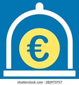 Euro standard icon. Style: flat bicolor symbol, yellow and white colors, rounded angles, blue background.