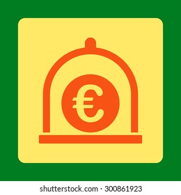 Euro standard icon. Vector style is orange and yellow colors, flat rounded square button on a green background.