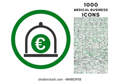 Euro Standard rounded vector bicolor icon with 1000 medical business icons. Set style is flat pictograms, green and gray colors, white background.