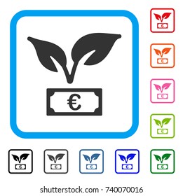 Euro Startup Sprout icon. Flat gray iconic symbol in a light blue rounded rectangular frame. Black, gray, green, blue, red, orange color additional versions of Euro Startup Sprout vector.