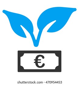 Euro Startup Sprout icon. Vector style is bicolor flat iconic symbol with rounded angles, blue and gray colors, white background.