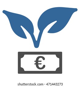 Euro Startup Sprout icon. Vector style is bicolor flat iconic symbol with rounded angles, cobalt and gray colors, white background.