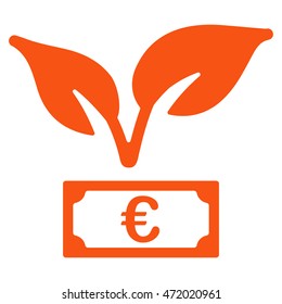 Euro Startup Sprout icon. Vector style is flat iconic symbol with rounded angles, orange color, white background.
