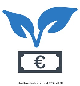 Euro Startup Sprout icon. Vector style is bicolor flat iconic symbol with rounded angles, smooth blue colors, white background.