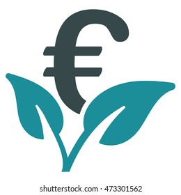 Euro Startup Sprout icon. Vector style is bicolor flat iconic symbol with rounded angles, soft blue colors, white background.
