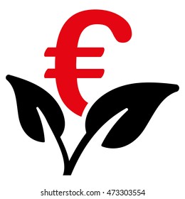 Euro Startup Sprout icon. Vector style is bicolor flat iconic symbol with rounded angles, intensive red and black colors, white background.