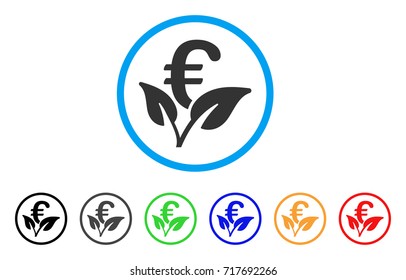 Euro Startup Sprout rounded icon. Style is a flat euro startup sprout gray symbol inside light blue circle with black, gray, green, blue, red, orange color versions.