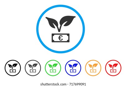 Euro Startup Sprout rounded icon. Style is a flat euro startup sprout grey symbol inside light blue circle with black, gray, green, blue, red, orange color versions.