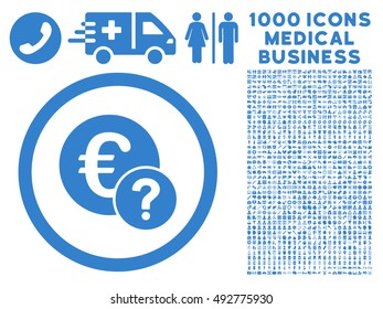 Euro Status icon with 1000 medical commercial cobalt vector pictographs. Set style is flat symbols, white background.