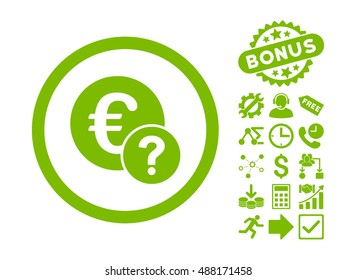 Euro Status icon with bonus images. Vector illustration style is flat iconic symbols, eco green color, white background.