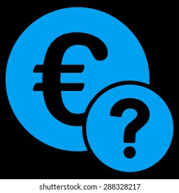 Euro status icon from Business Bicolor Set. Vector style: flat symbols, blue color, rounded angles, black background.