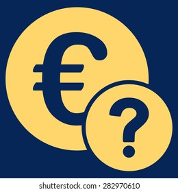 Euro status icon. Style: flat symbol, yellow color, rounded angles, blue background.