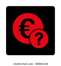 Euro status icon. Vector style is intensive red and black colors, flat rounded square button on a white background.