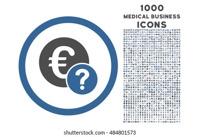 Euro Status rounded vector bicolor icon with 1000 medical business icons. Set style is flat pictograms, cobalt and gray colors, white background.