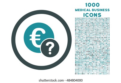 Euro Status rounded vector bicolor icon with 1000 medical business icons. Set style is flat pictograms, soft blue colors, white background.