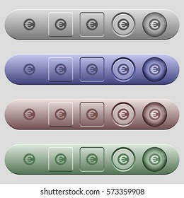 Euro sticker icons on rounded horizontal menu bars in different colors and button styles