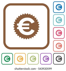 Euro sticker simple icons in color rounded square frames on white background