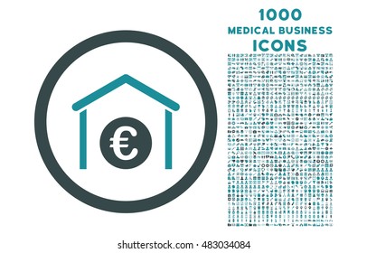 Euro Storage Building rounded vector bicolor icon with 1000 medical business icons. Set style is flat pictograms, soft blue colors, white background.