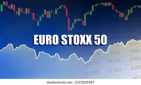 Euro Stoxx 50. Stock index of Eurozone. Trading screen background. Candlestick pattern, Price line, and Price quotation.