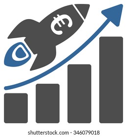 Euro Success Business Start vector icon. Style is bicolor flat symbol, cobalt and gray colors, rounded angles, white background.