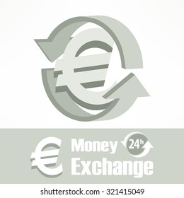 Euro symbol with arrow in grey, vector illustration