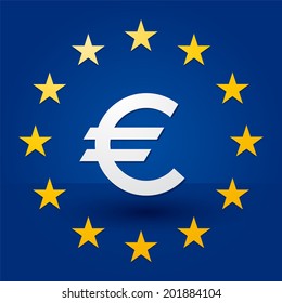 euro symbol with blue background and stars in the flag