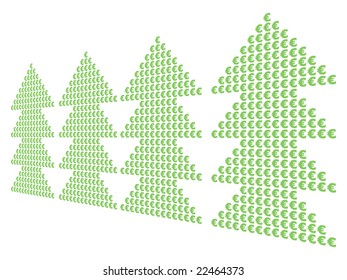 Euro symbol christmas trees with perspective effect illustration