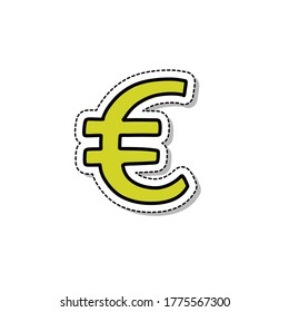 euro symbol doodle icon, vector sticker illustration