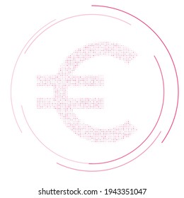 The euro symbol filled with pink dots. Pointillism style. Vector illustration on white background
