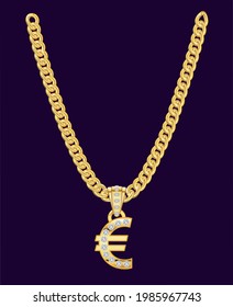 Euro Symbol Set with Diamonds on a Gold Chain